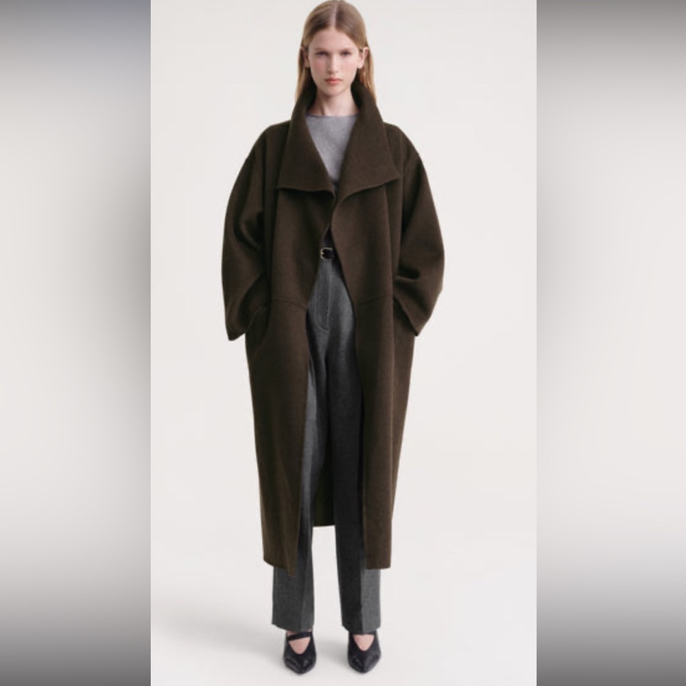🍩 Toteme Signature Dark Brown Wool Cashmere Draped Long Coat